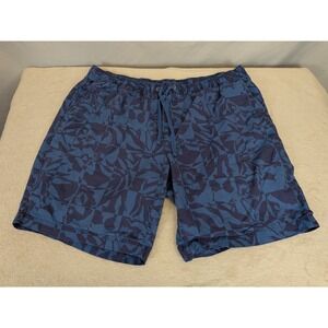 Free Assembly Men's XL Blue Abstract Leaf Pattern Drawstring Cotton Shorts